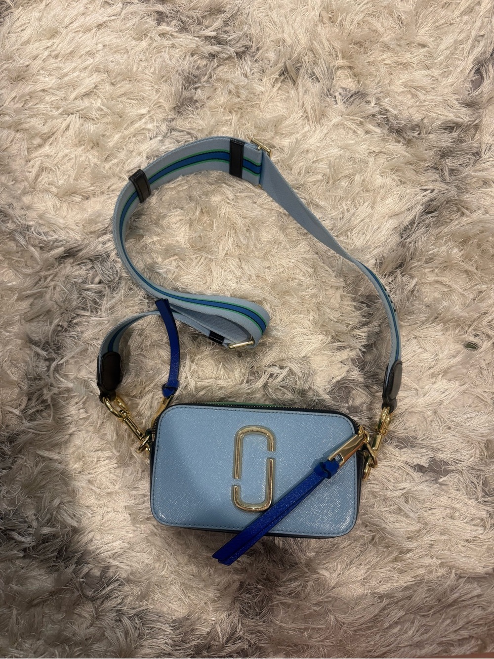Marc Jacobs Light Blue Crossbody Camera Bag with Gold Hardware